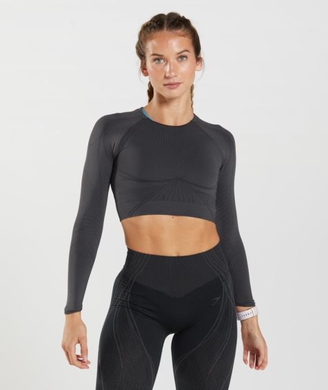 Women's Gymshark Apex Seamless Cropped Tops Black | NZ 2QAOSD